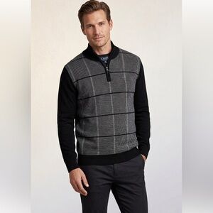 Le Chateau Black Plaid Quarter-Zip Sweater Size XL Cotton